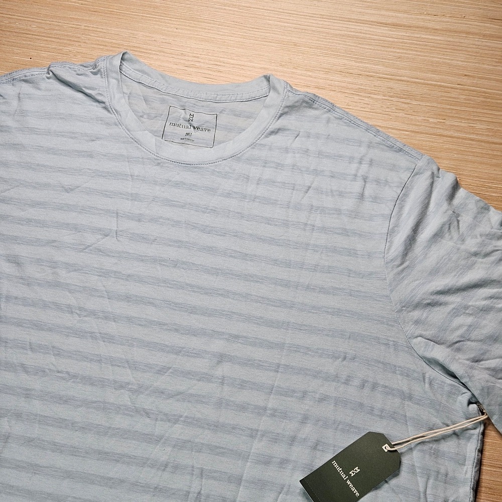 Mutual Weave Mens 2XLT Aqua Slate Striped Crew Neck T-Shirt NEW‎ with Flaws